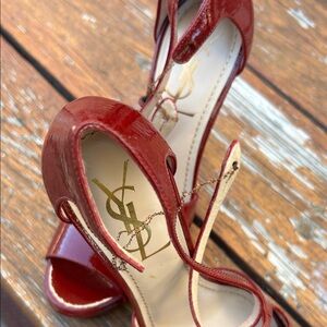 Saint Laurent Red Patent Leather Strappy Heels